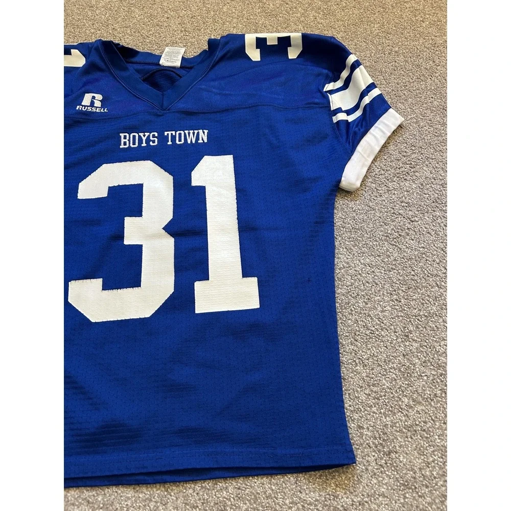 Russell Athletic Football Jersey Boys Town 31 Large Blue Excellent Mesh Shirt
